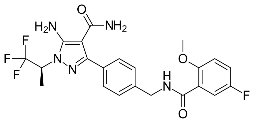 Skeletal chemical structure diagram of the pirtobrutinib molecule.